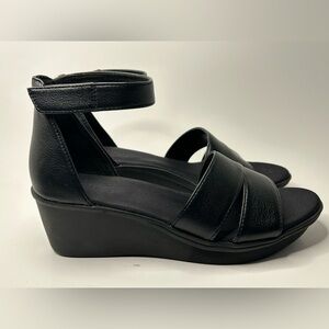 Naturalized Strappy Black Open Toe Faux Leather Wedge Sandal Size 7.5